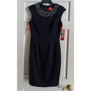 NWT Monique Lhuillier Black Mini Dress with Embellished Collar